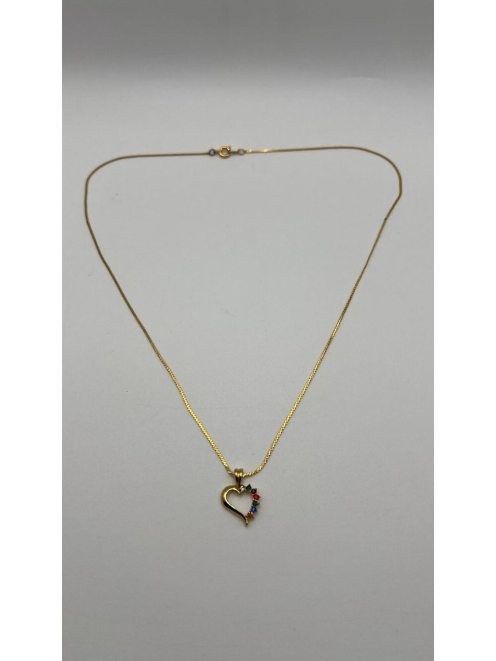 Gold Heart Pendant Necklace With Multicolor Gemstones On Delicate Chain